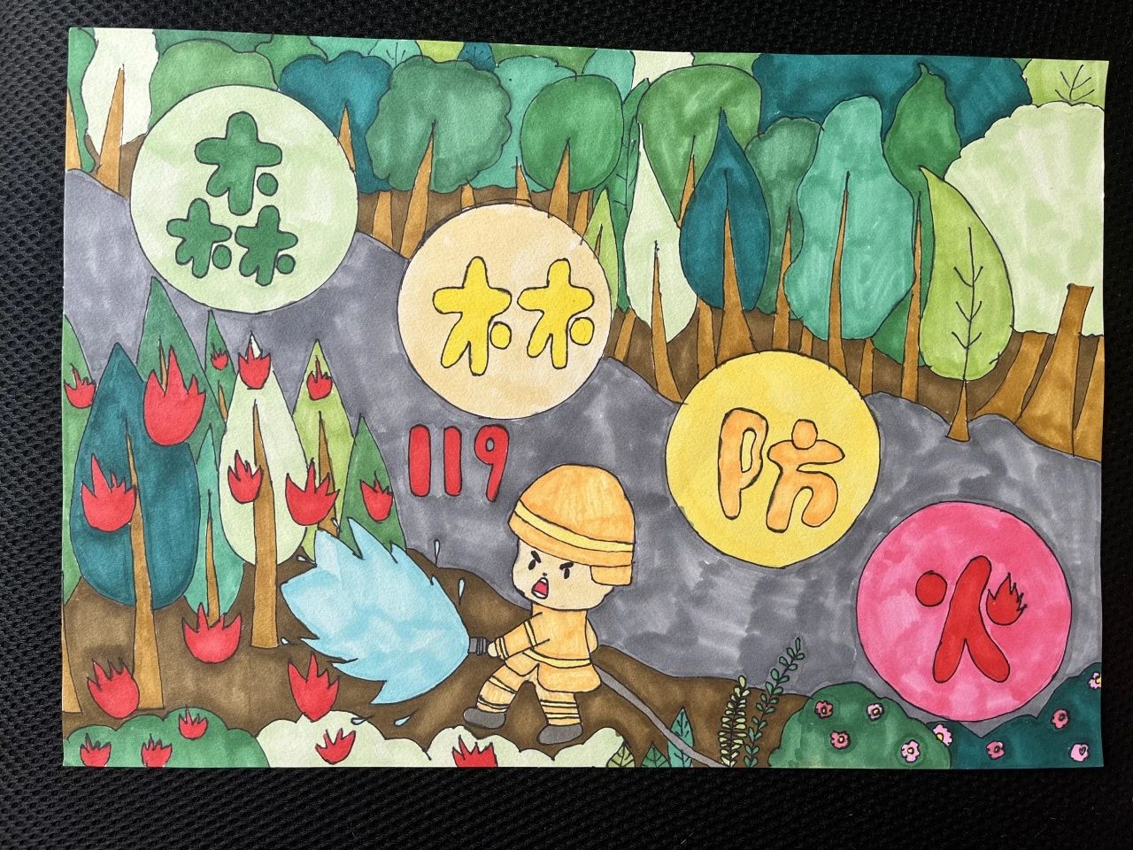 森林防火主题儿童绘画参赛作品