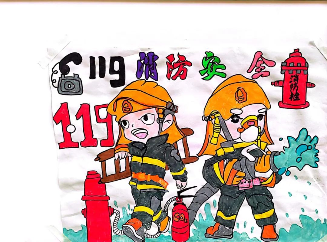 小学生安全主题画“119”