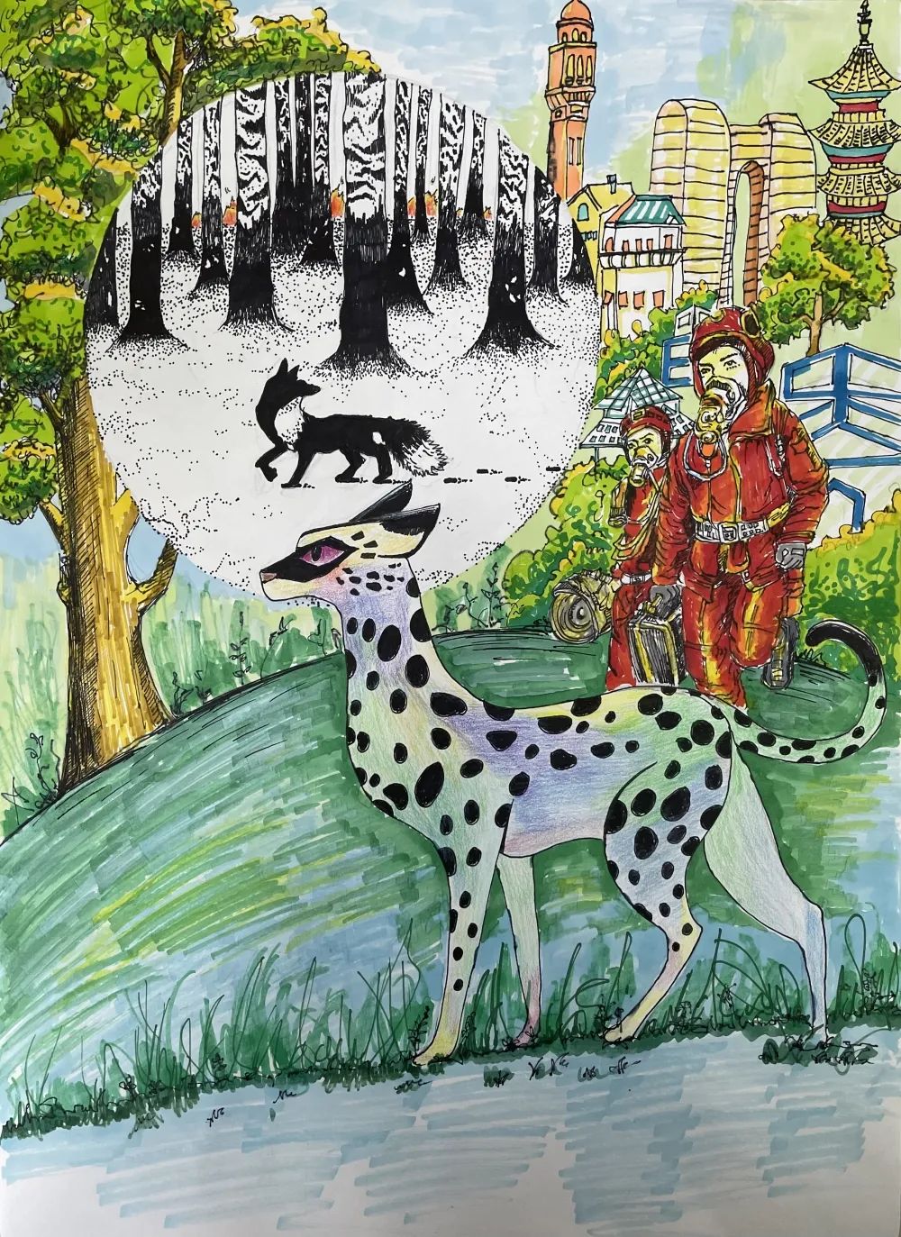 森林防火绘画优秀作品六年级