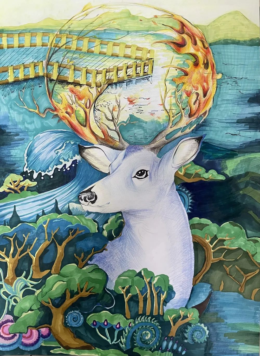 《爱护大自然 保护森林》消防安全儿童画