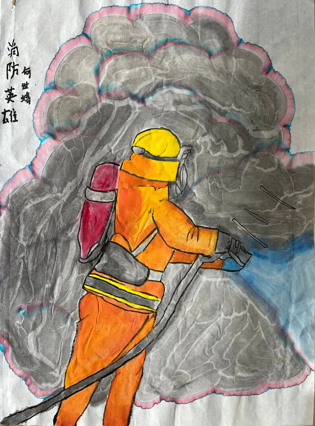 《伟大的逆行者》消防儿童画画图片