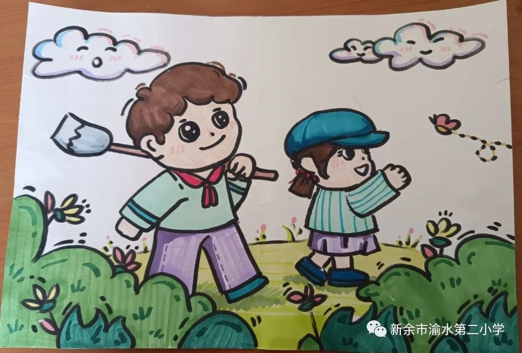 “绿化我们的家园”五年级植树节画画作品分享