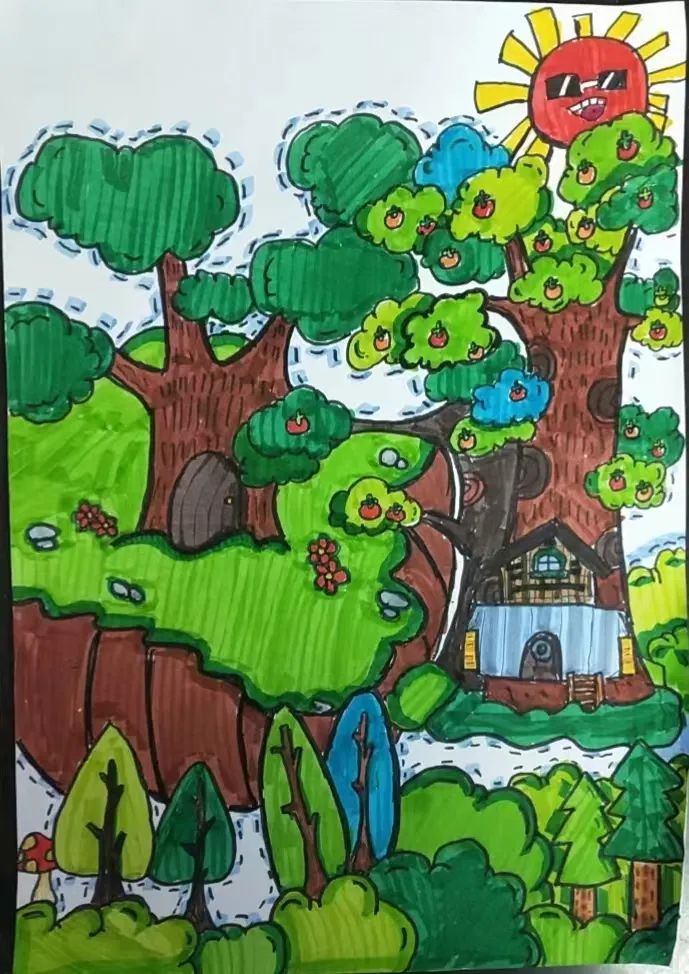 “珍爱绿色家园 共创美好世界”主题儿童画