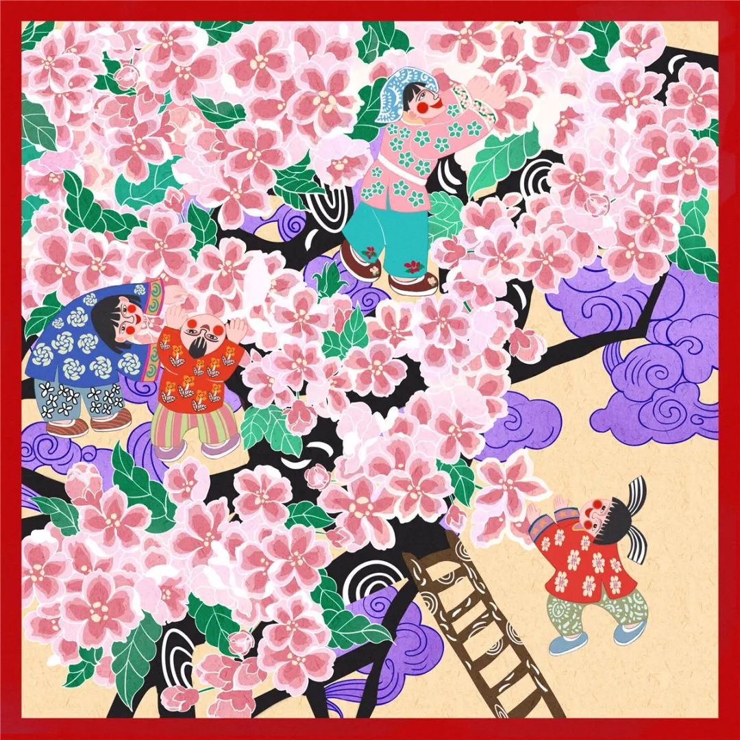 龙年年画优秀作品《百花齐放》