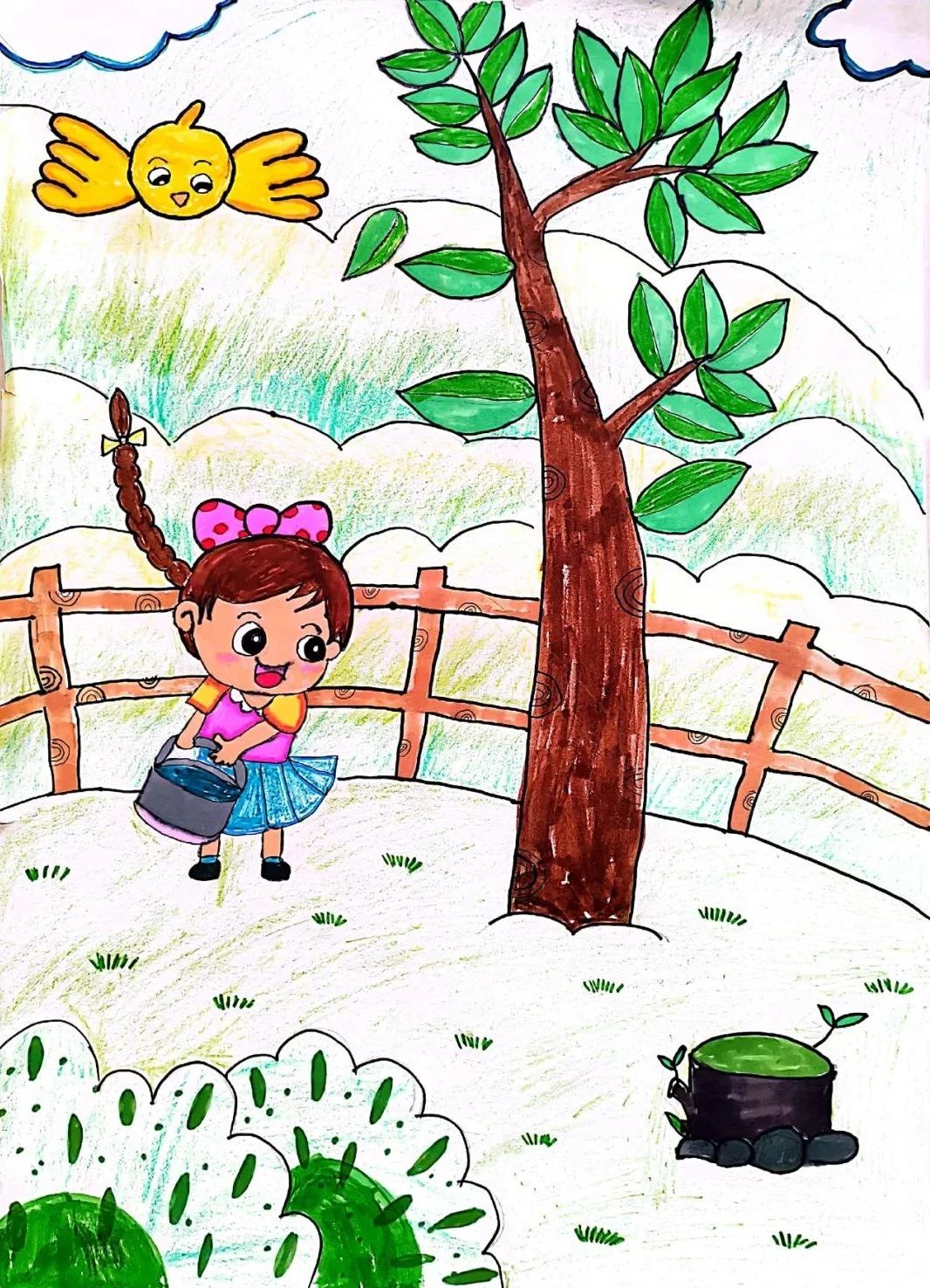 小朋友植树绘画图片大全简单漂亮