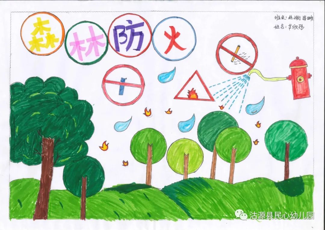 “远离火源 防患未然”森林防火主题画画