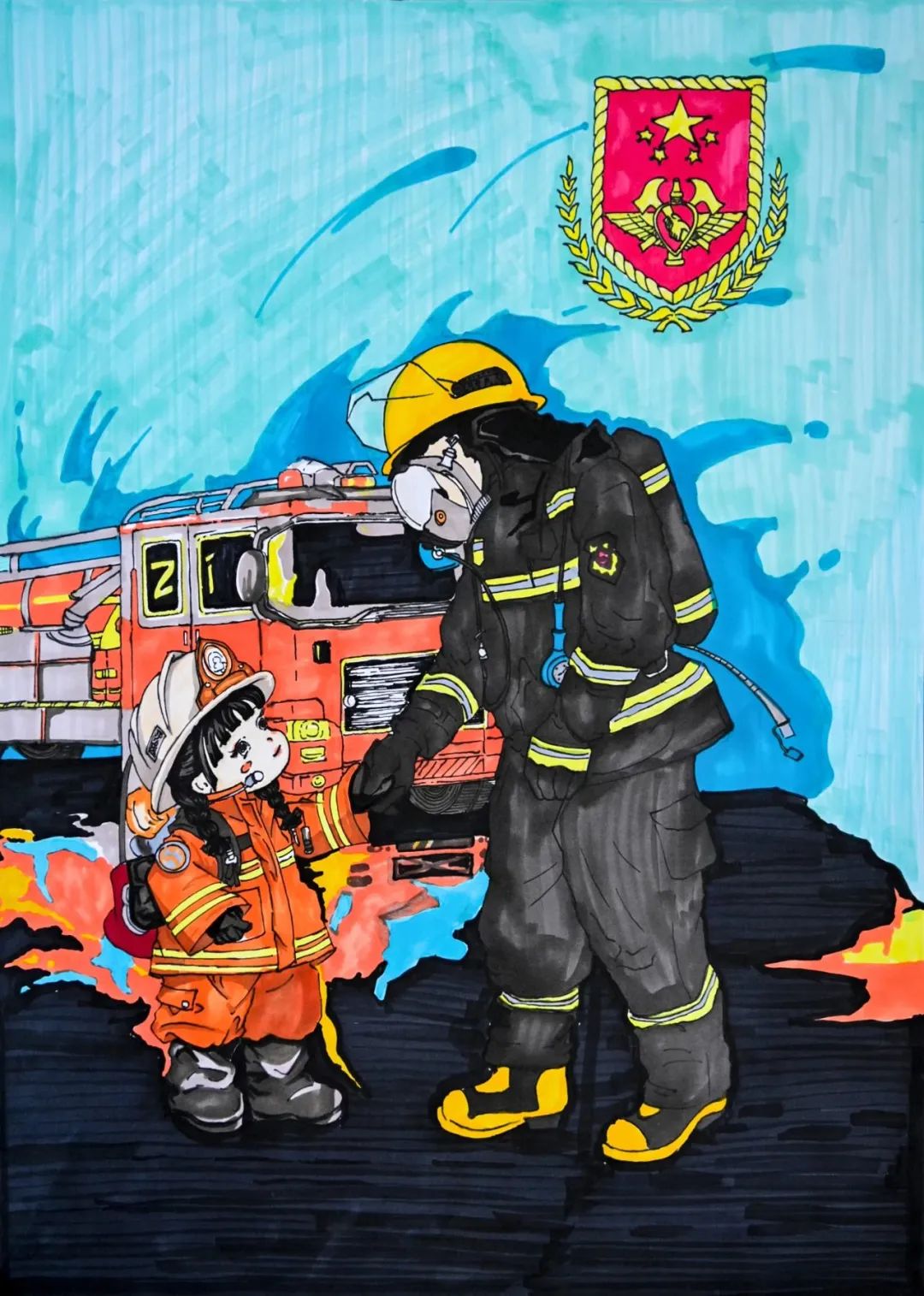 "我是小小消防员"儿童消防绘画大赛一等奖作品
