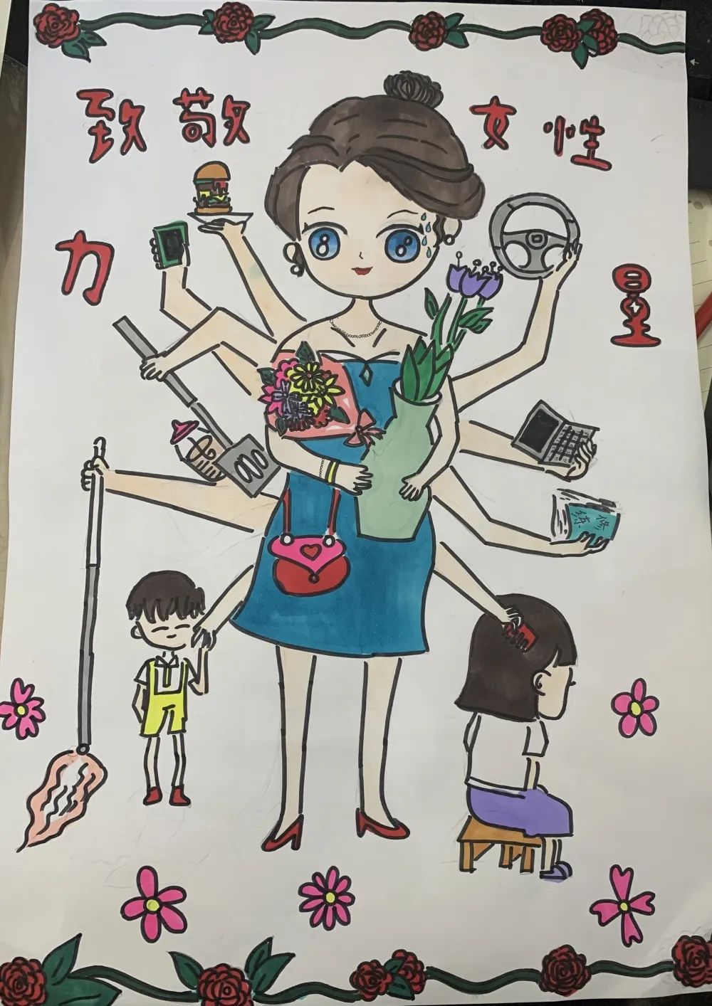 三八妇女节儿童画作品《我的百变妈妈》