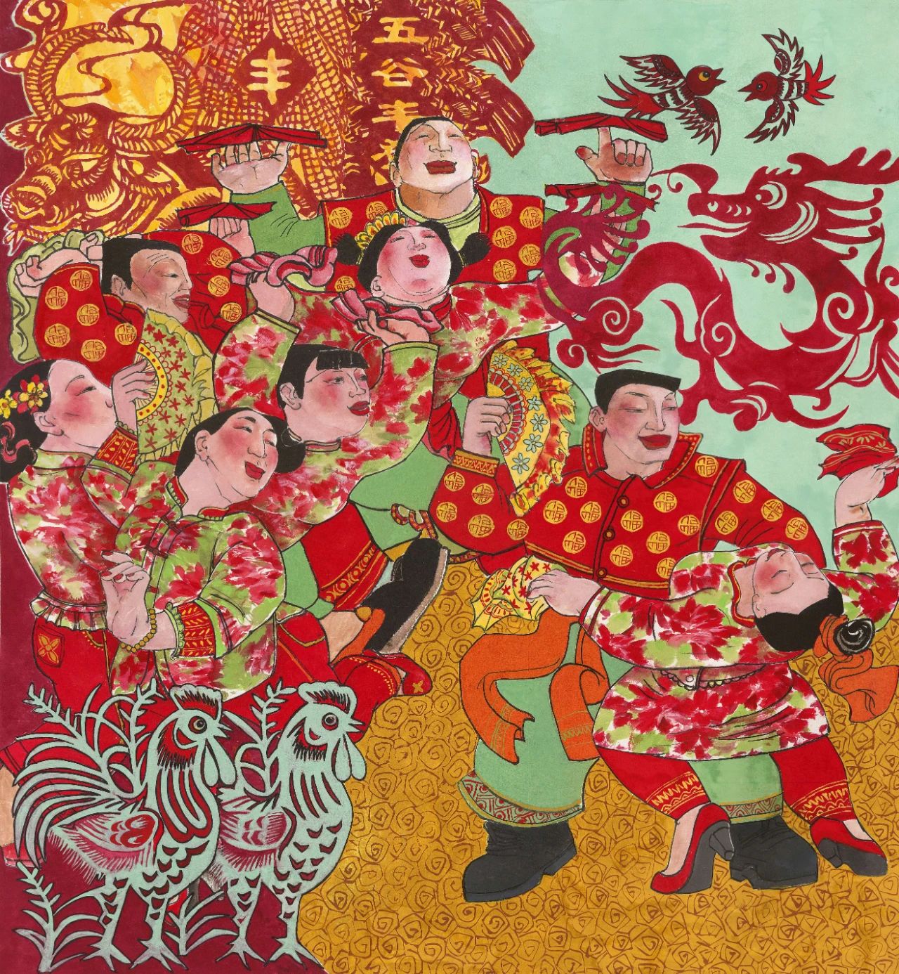 我们的小康生活年画作品《五谷丰登》