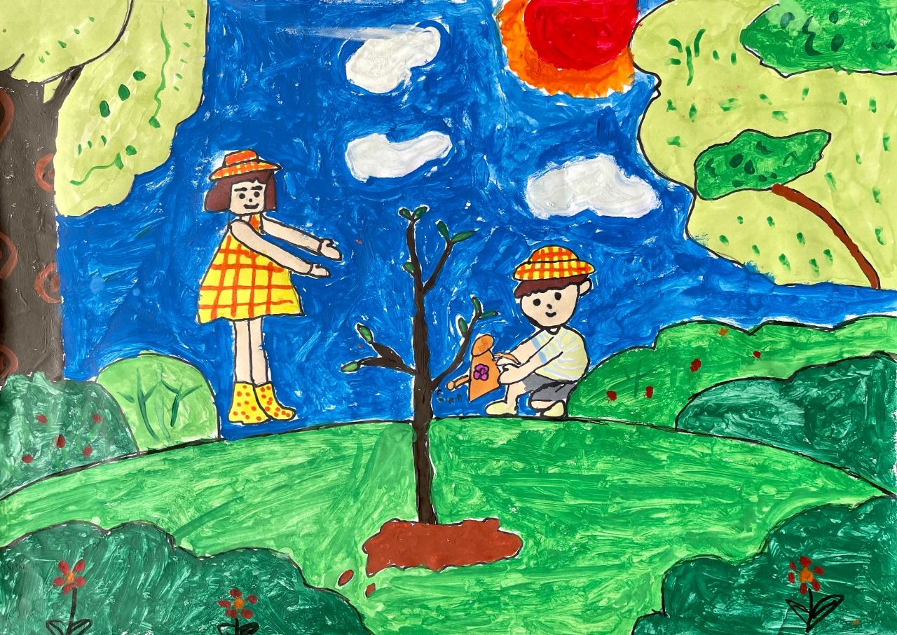 小学生二年级植树节儿童画作品
