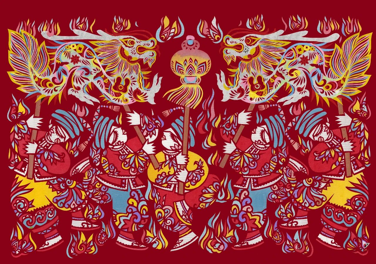 我们的小康生活年画作品《舞龙闹新春》