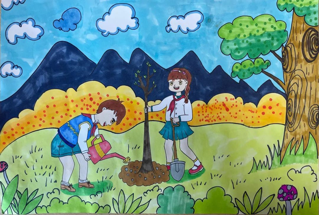 《保护树木 爱护环境》植树节儿童画