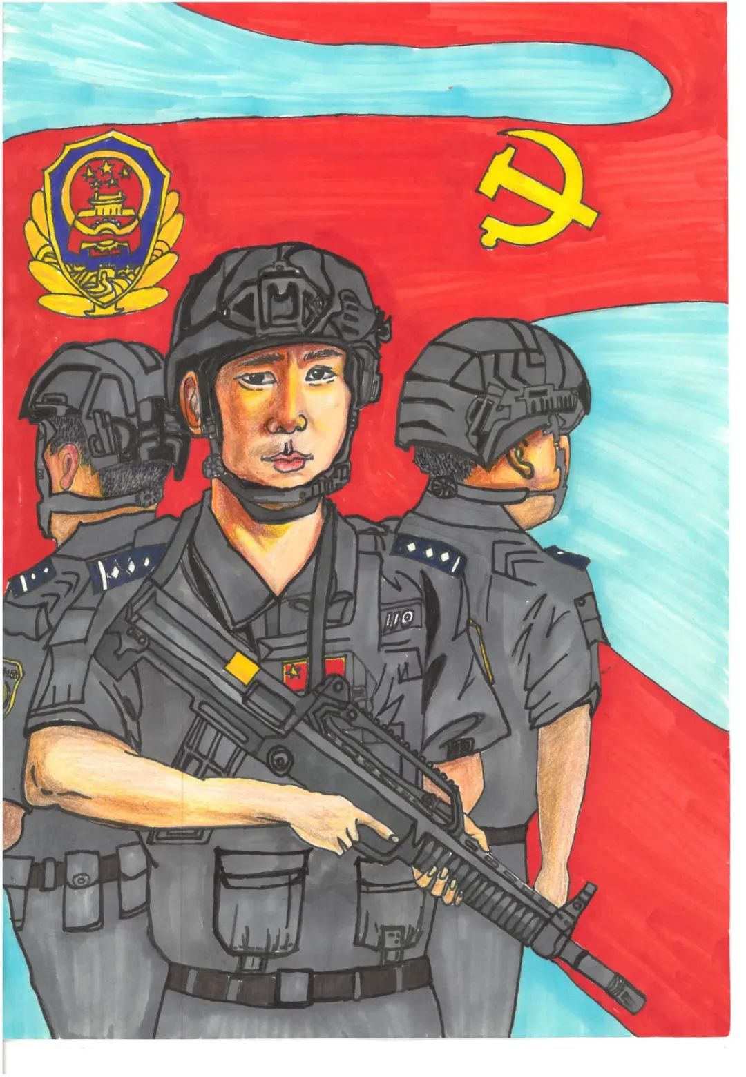 “忠诚卫士 正义使者”警察节儿童绘画4张