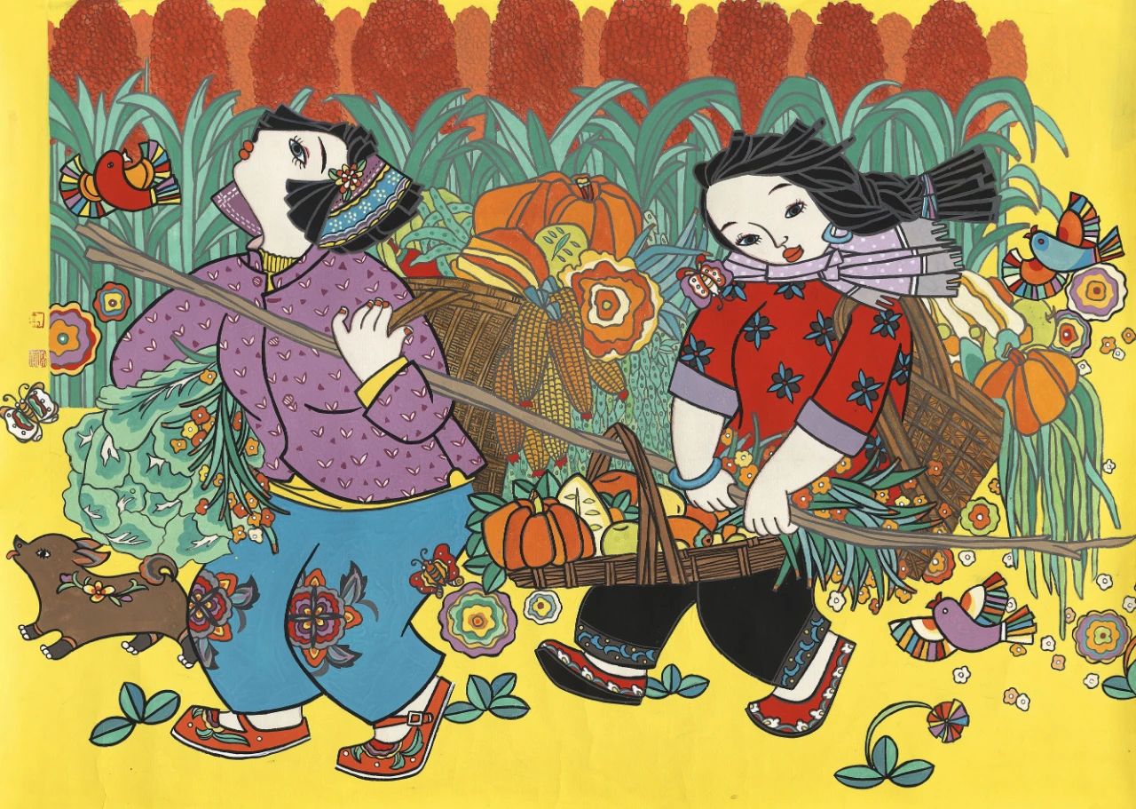 我们的小康生活年画作品《丰收时节》
