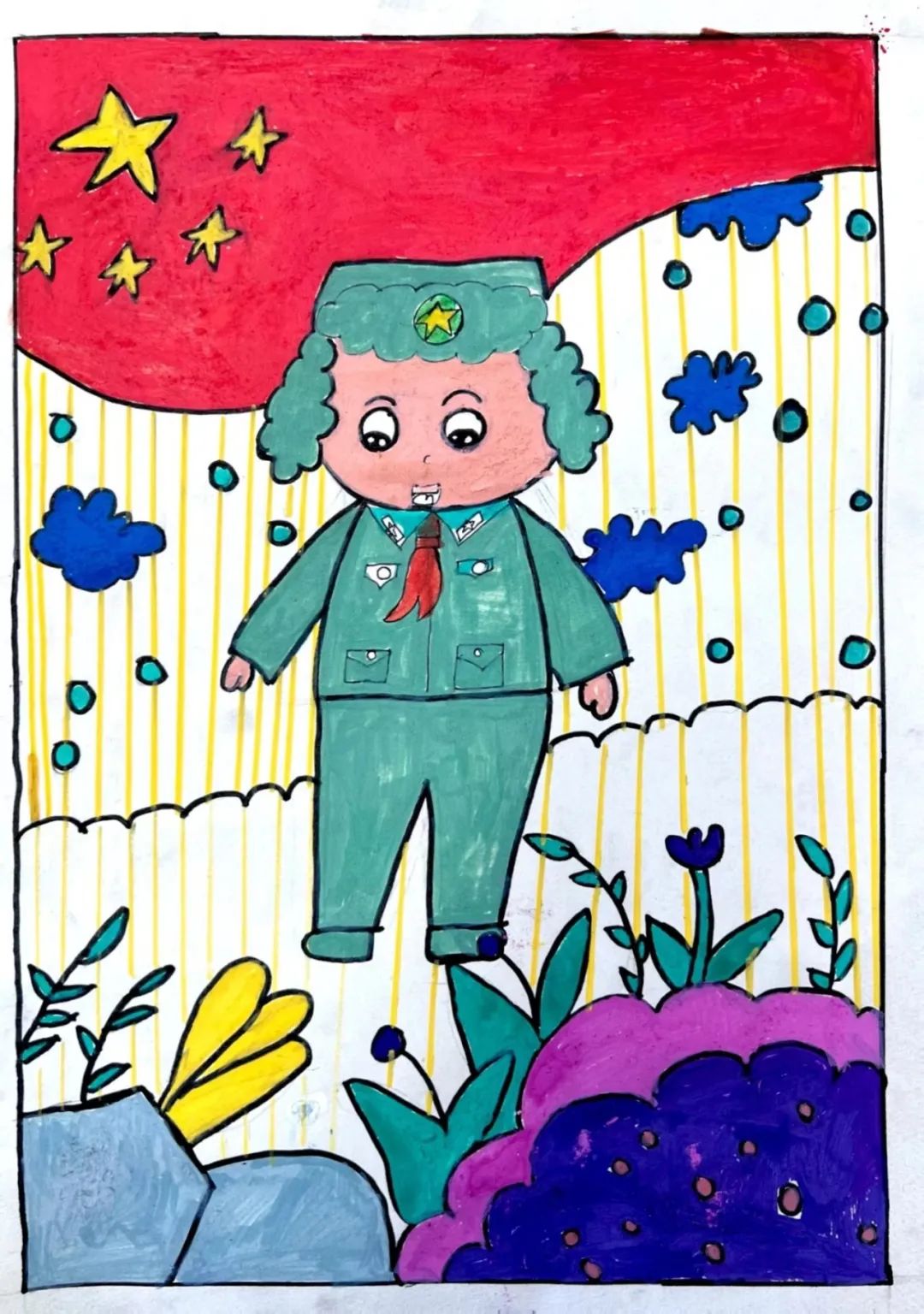 如何画“学雷锋树新风”的儿童画