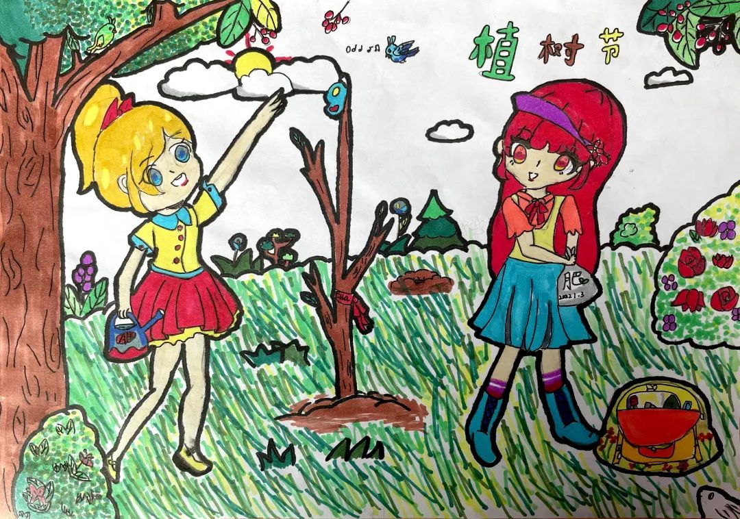 "阳春三月 新绿绽放"植树节绘画比赛作品