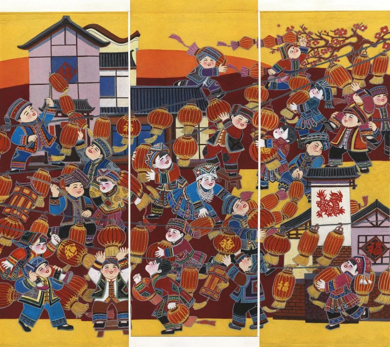 我们的小康生活年画《少数民族迎新年》