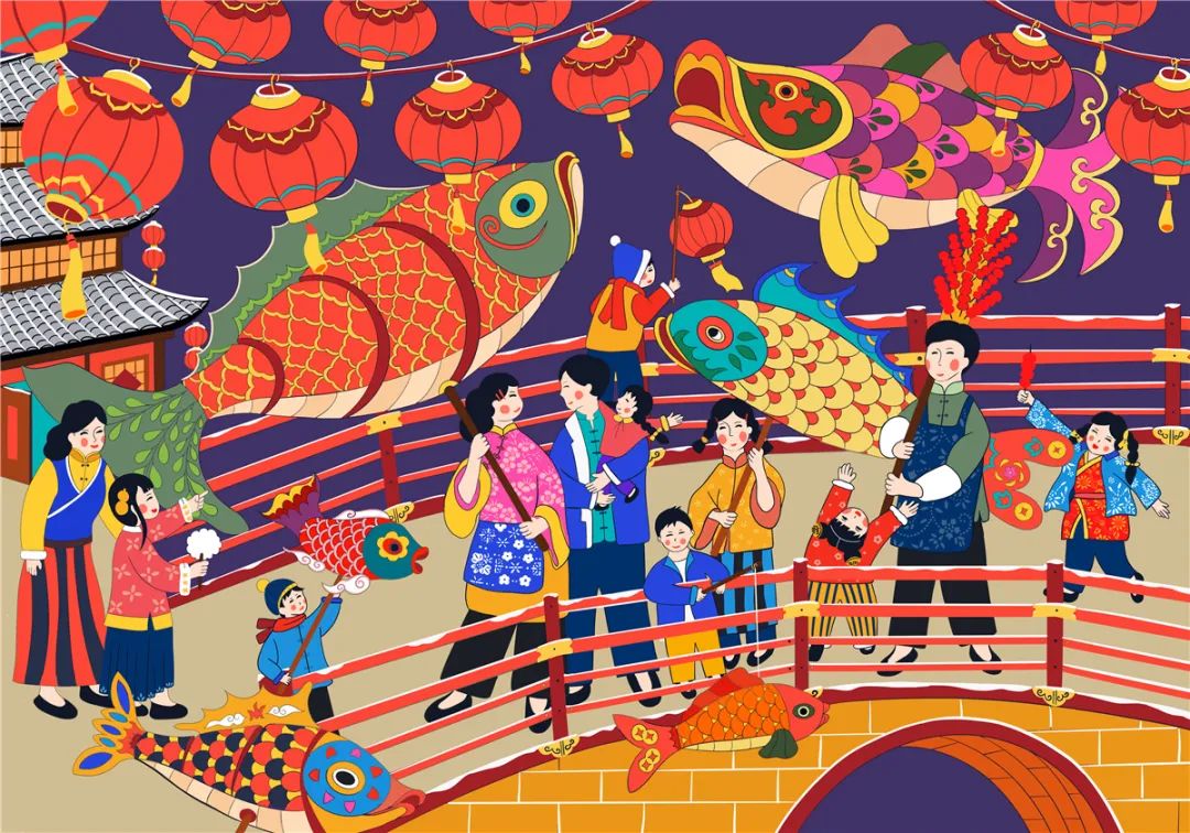 “年年有鱼”儿童画年画图片