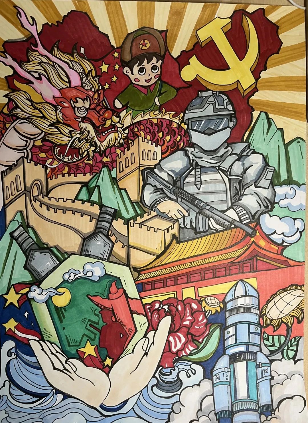 《青春向党 国安有我》儿童画精选作-第1张