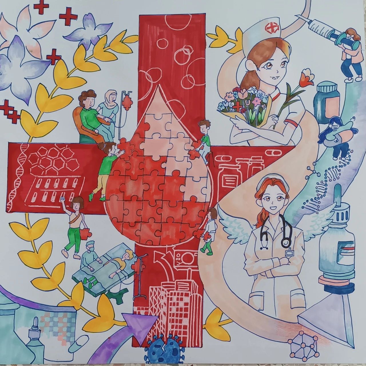 “童心绘急救 安全伴成长”儿童画作品-第3张