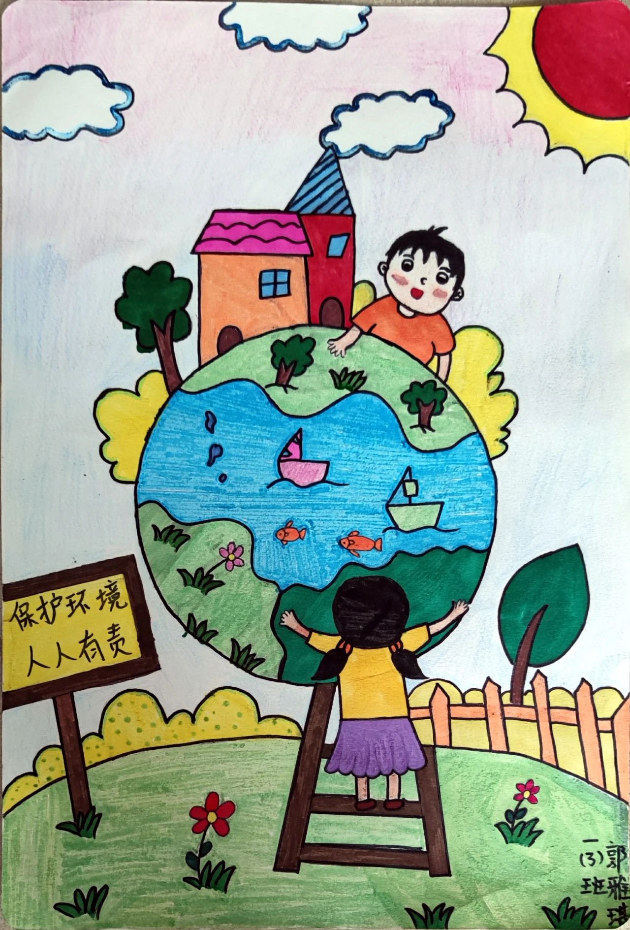 “爱护环境 保护绿色家园”地球日主题画-第2张