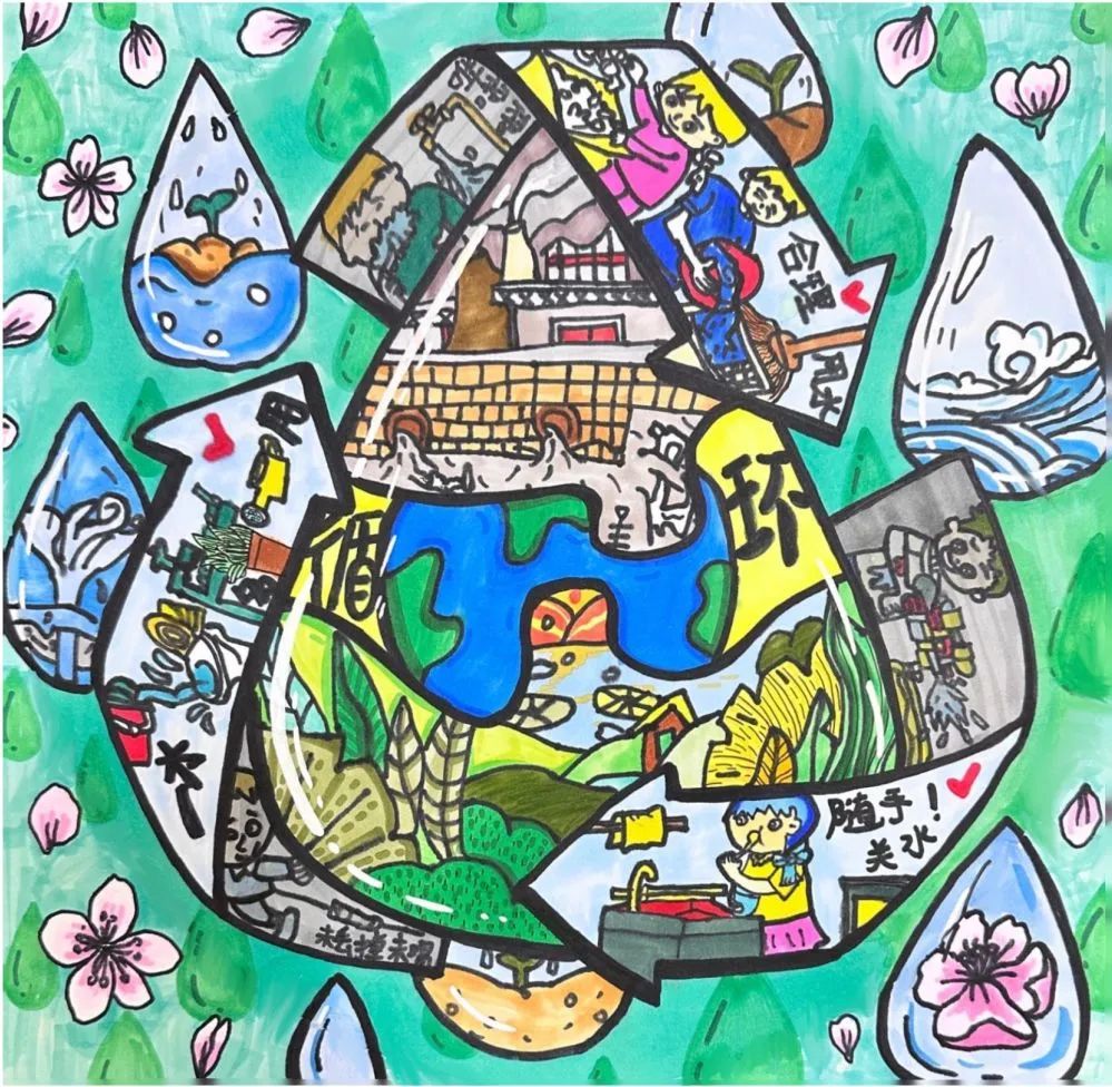 “爱水护水 保护地球 我们始终在路上”世界水日儿童画