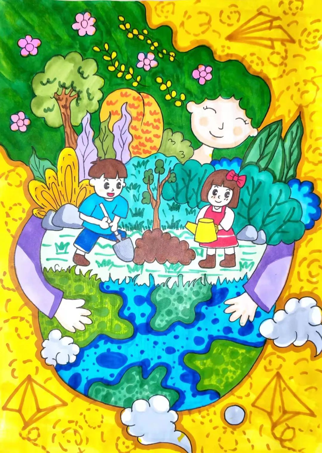 “地球是我家 保护靠大家”主题儿童画-第2张
