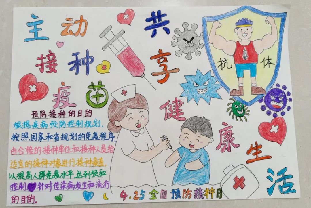 “主动接种疫苗 共享健康生活”儿童画优秀作品