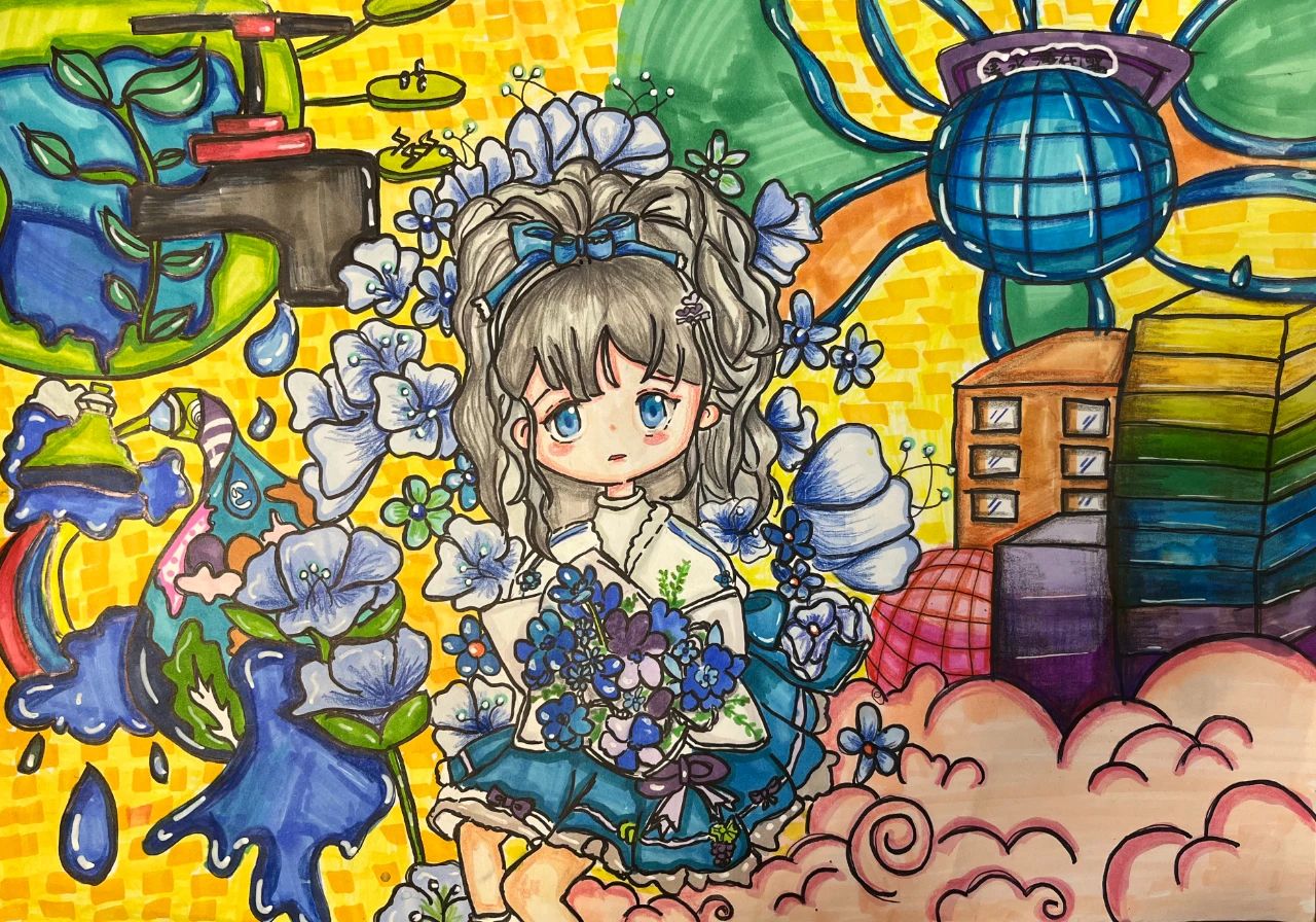 “减少排放污染 共创美好家园”儿童绘画-第3张