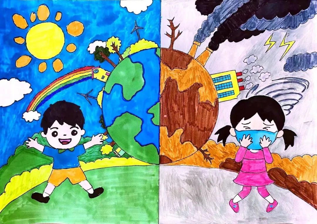 世界地球日主题绘画  保护地球，共享同一片蓝天-第9张