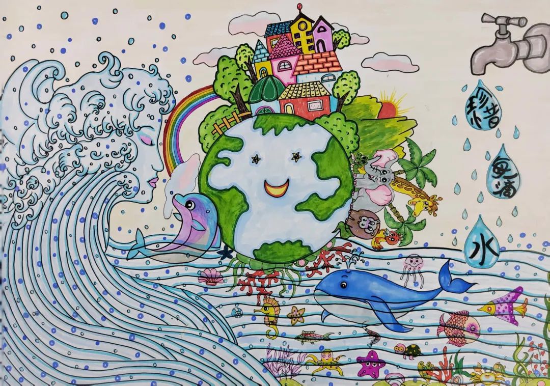 5张世界水日中国水周主题绘画作品