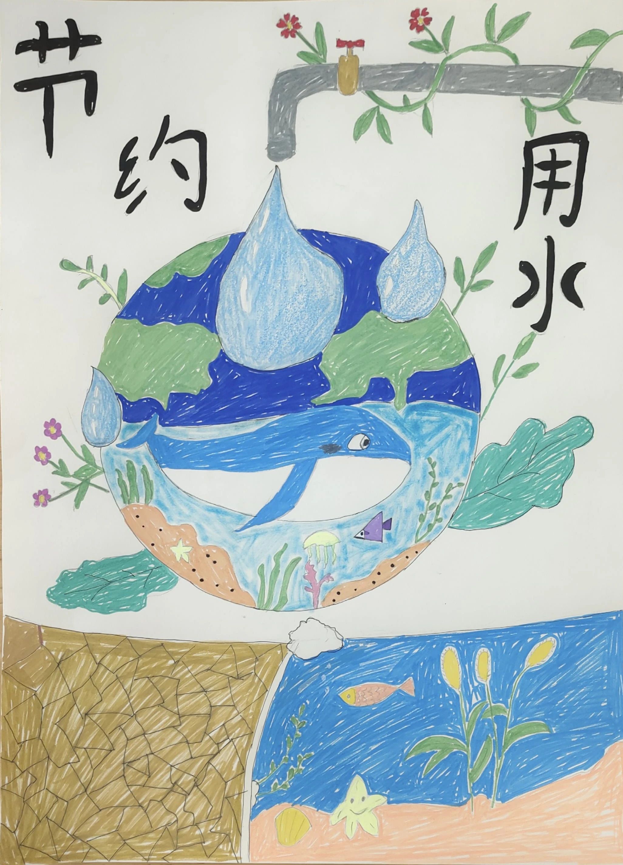 “节水护水 保护海洋 你我同行”绘画优秀作品