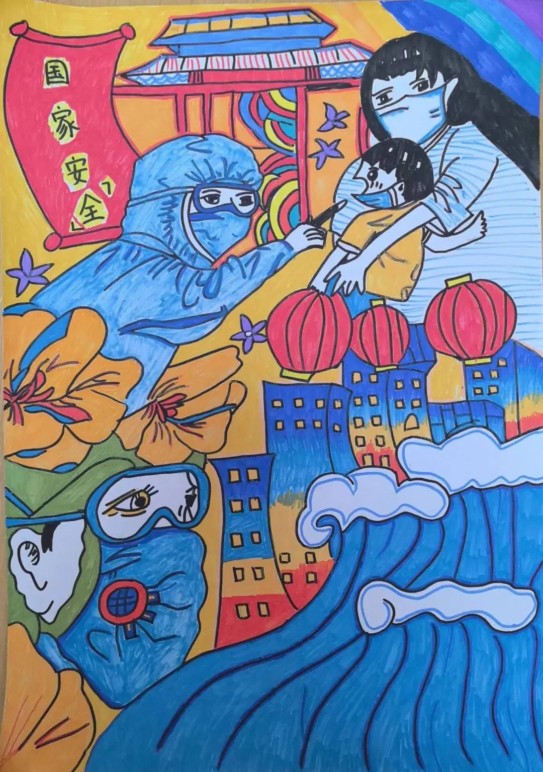 《我与国家安全》主题儿童绘画作品
