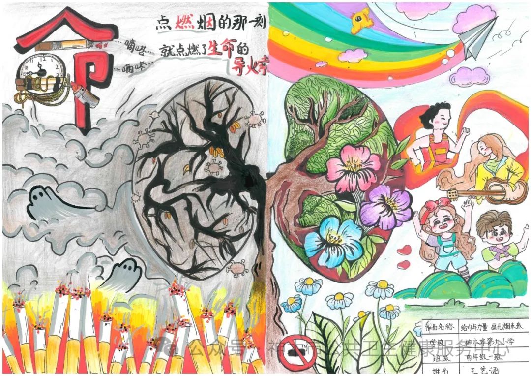 “戒烟 爱自己护家人”世界无烟日儿童画-第2张