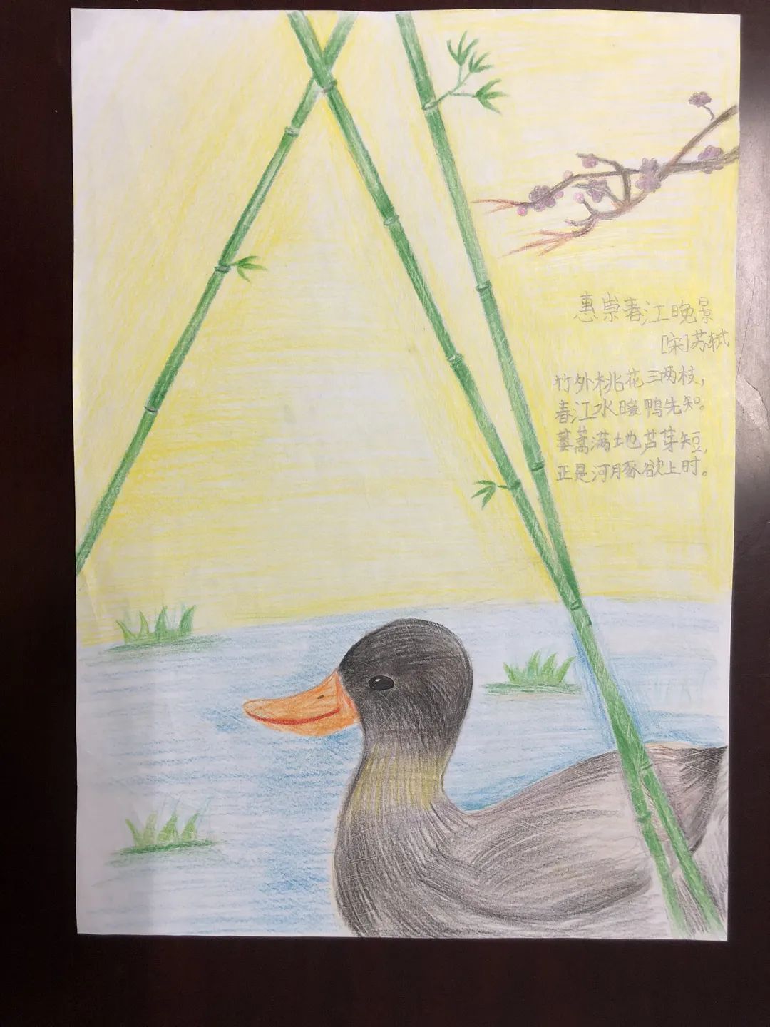 《惠崇春江晚景》小学古诗配画作品-第1张