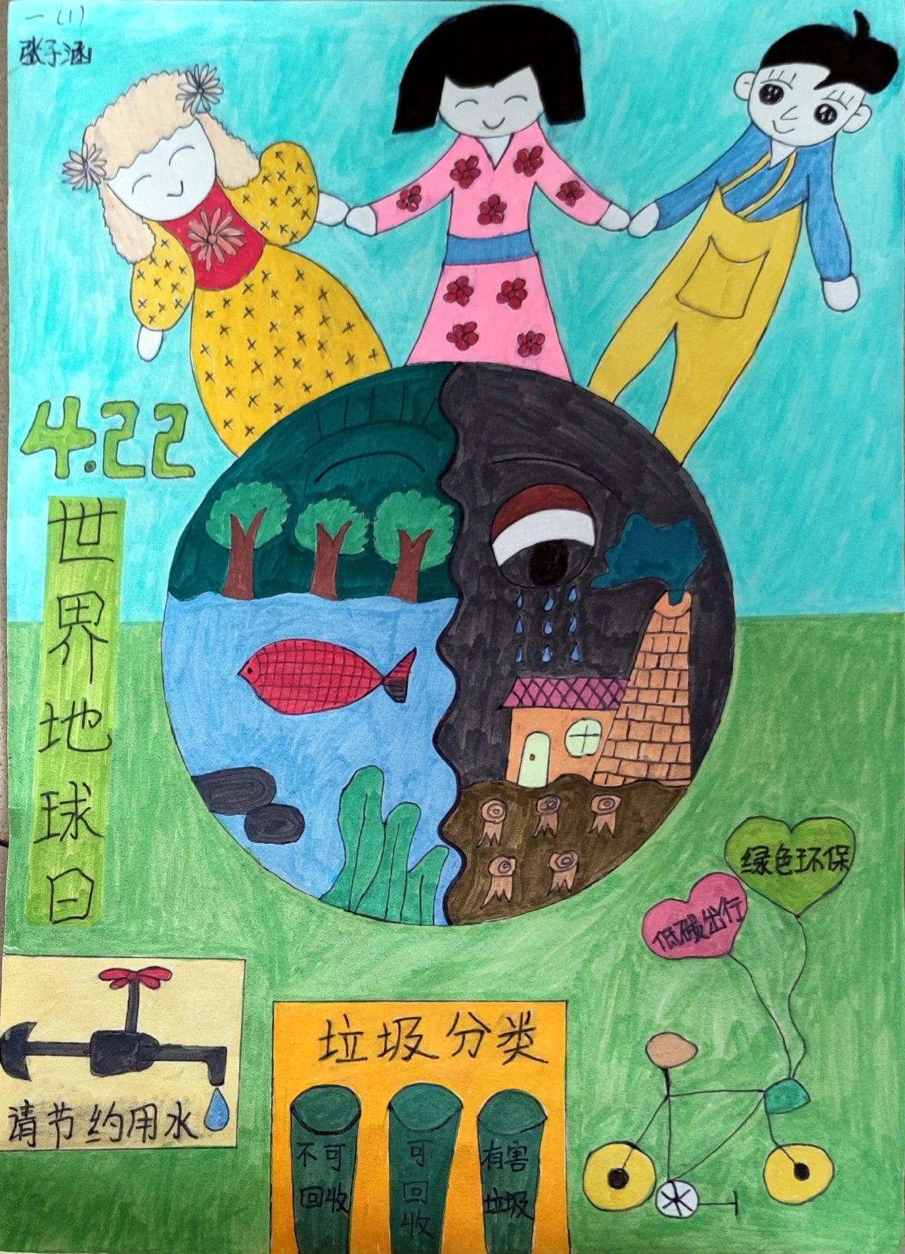 “关爱地球 携手同行”世界地球日绘画大赛作品-第6张
