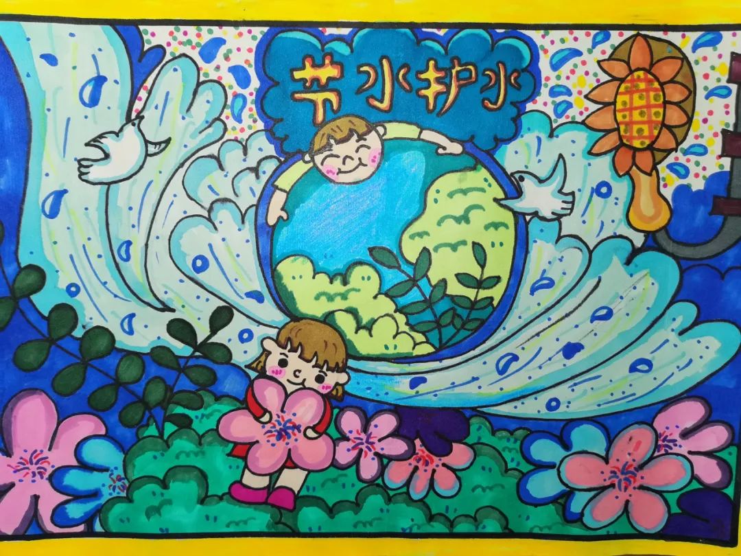 简单好看的世界水日中国水周绘画儿童画-第3张