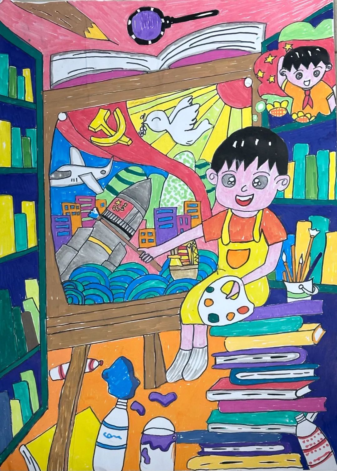 “我的书屋 我的梦”阅读主题儿童画-第2张