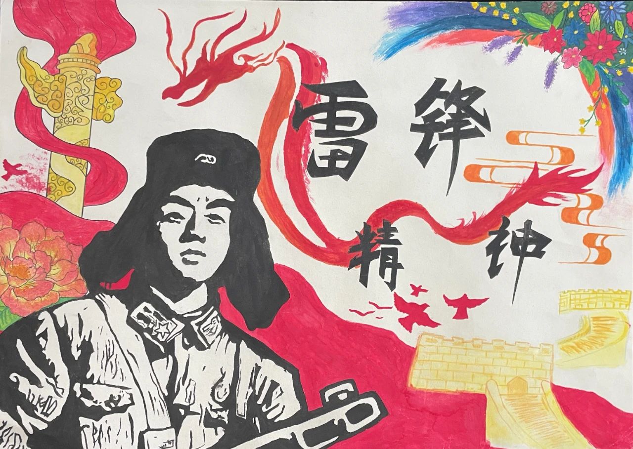 简单好看的小学生儿童画《 三月学雷锋 争当好少年》-第7张
