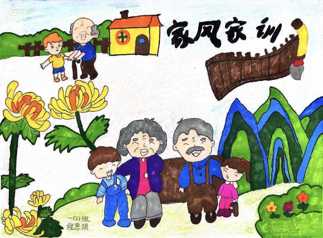 6张“树家风 传家训 传承家风 弘扬美德”儿童画