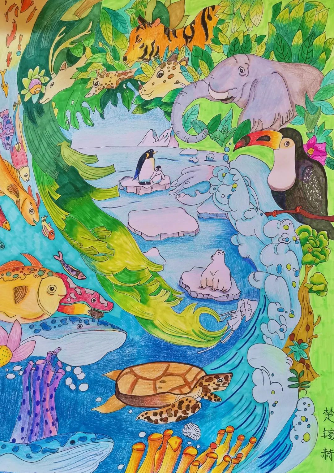 “珍爱资源 节约能源 共建美好地球家园”环保主题画（7张）