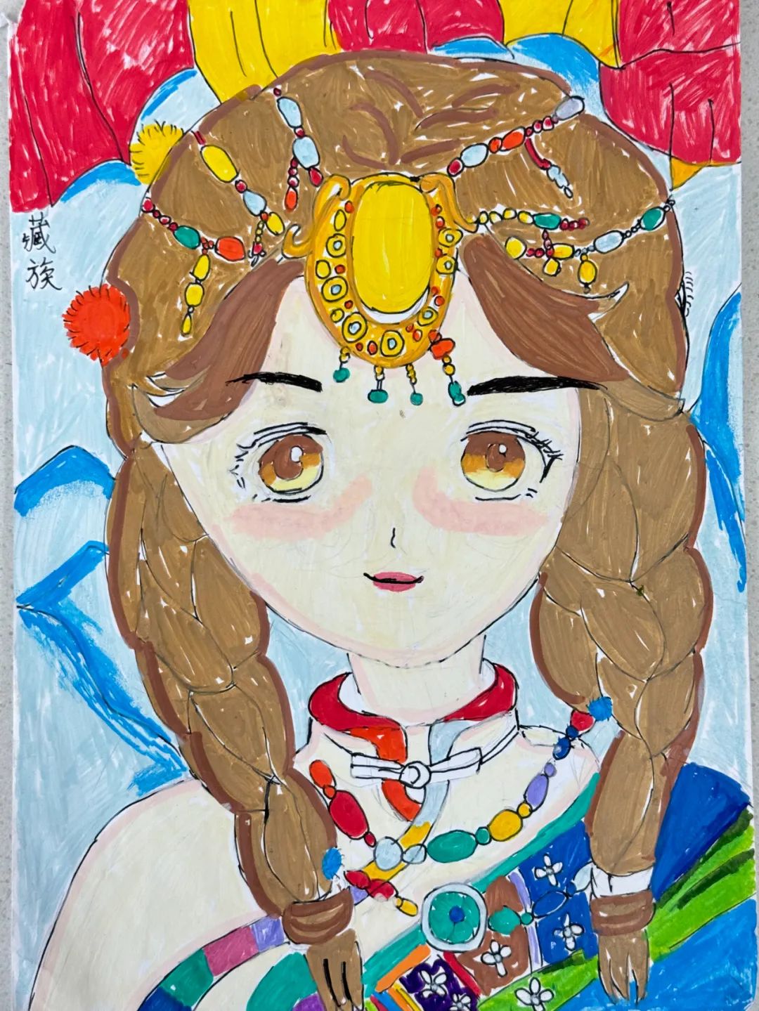 “民族团结一家亲 童心想的那个共奋进”小学生儿童画-第5张