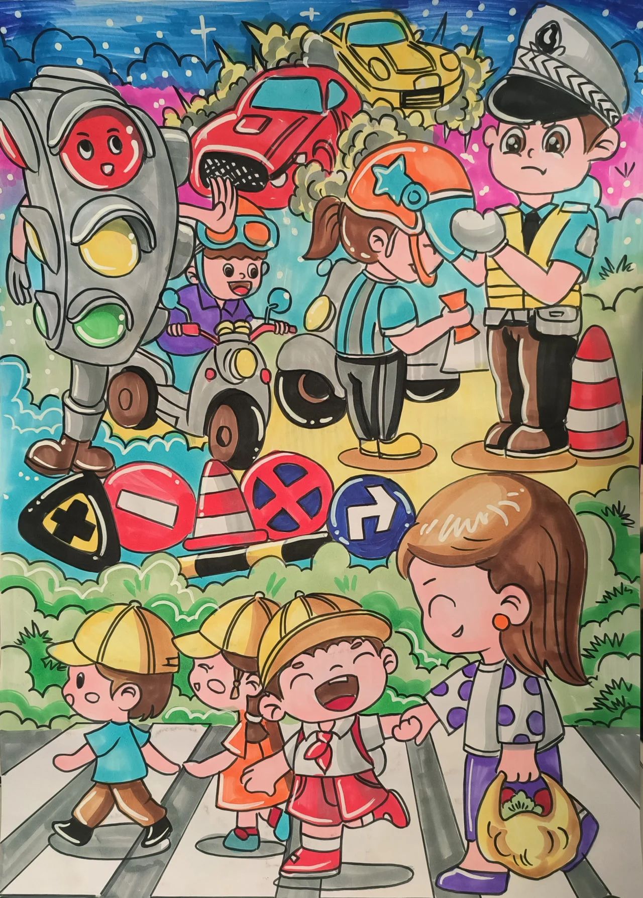 “童心绘安全 平安伴成长”优秀绘画作品-第6张