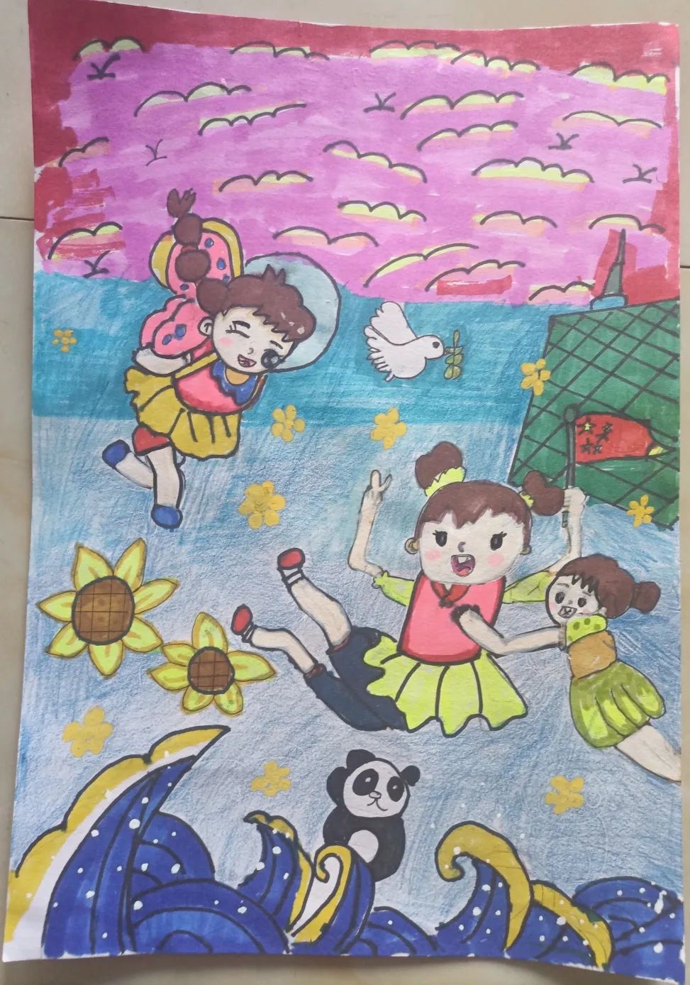 关于“红心永向党 共绘中国梦”的儿童画-第3张