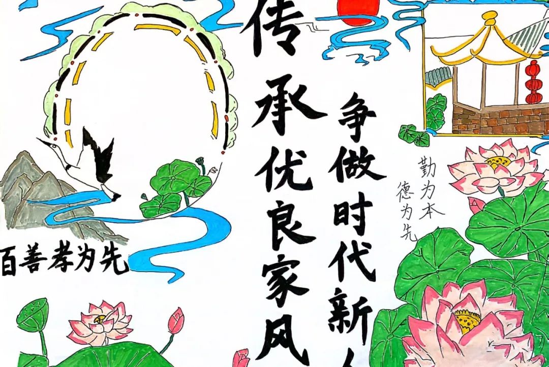 “传承优良家风 争做时代新人”家风家训儿童画7张