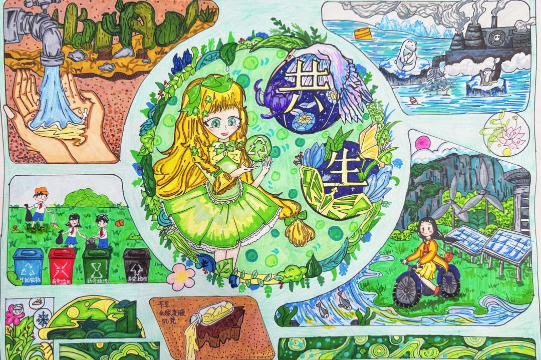 5张《珍爱地球 保护环境 和谐共生》全国节能宣传日绘画图片