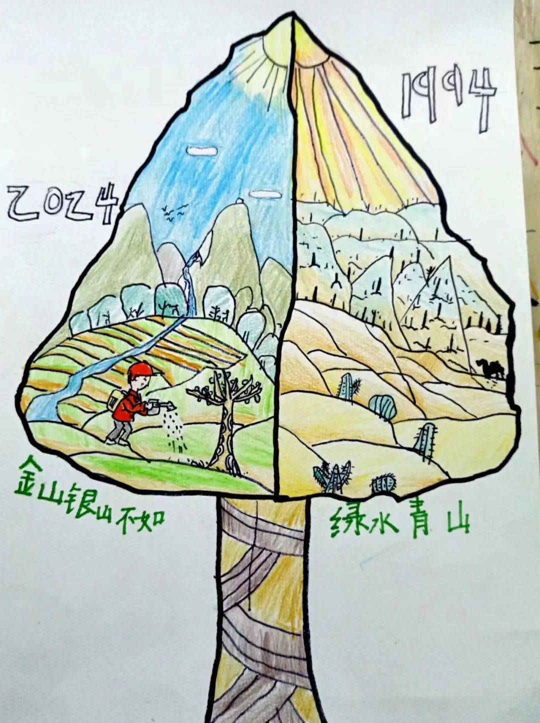 “金山银山不如绿水青山”植树节儿童画-第1张