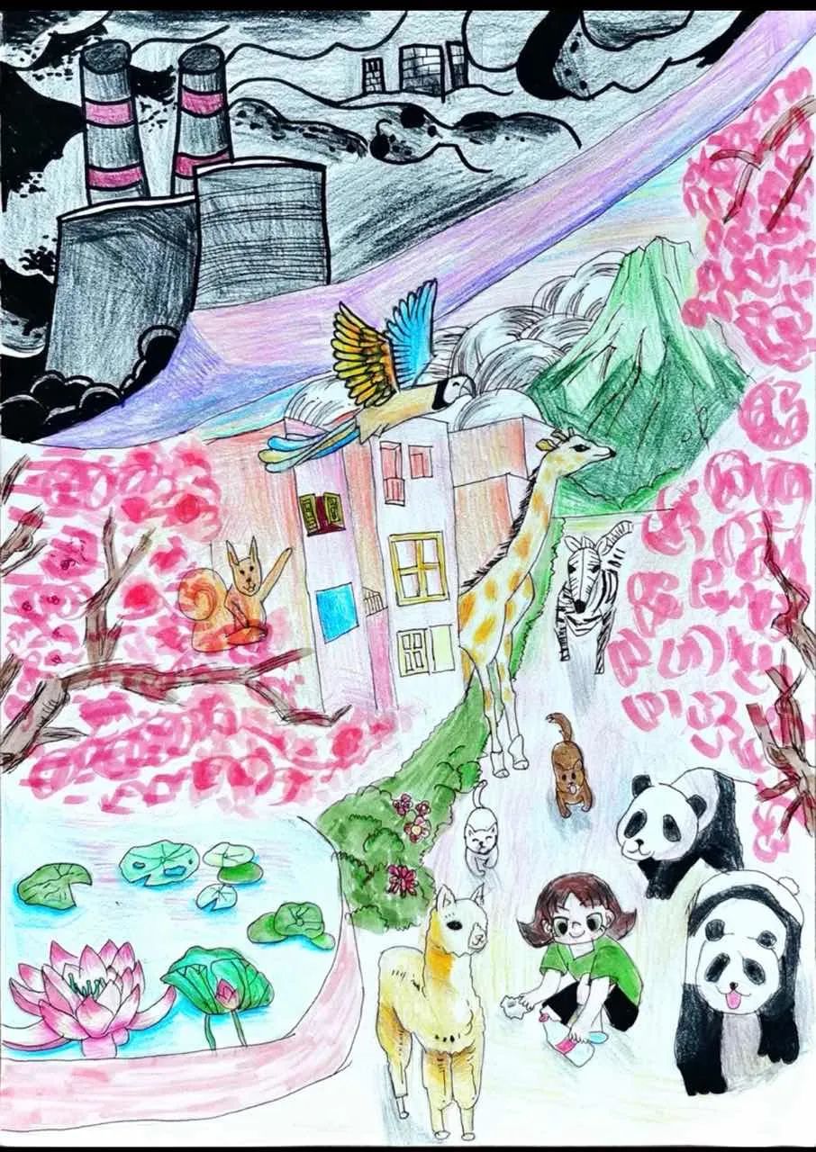 漂亮的世界环境日主题绘画《低碳出行 尊重自然》-第3张