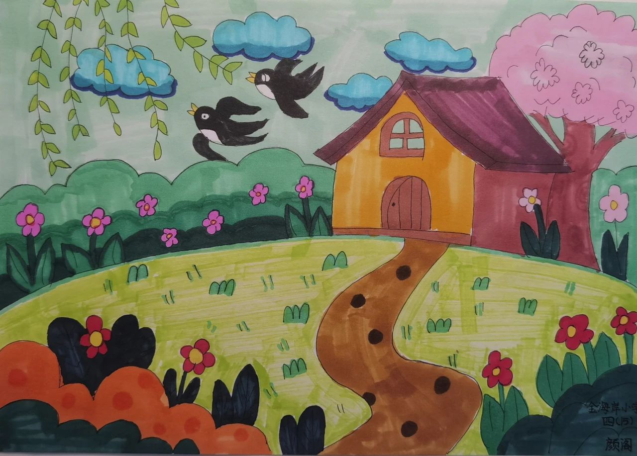 “植绿护绿 绘绿色家园”植树节图片儿童画-第2张