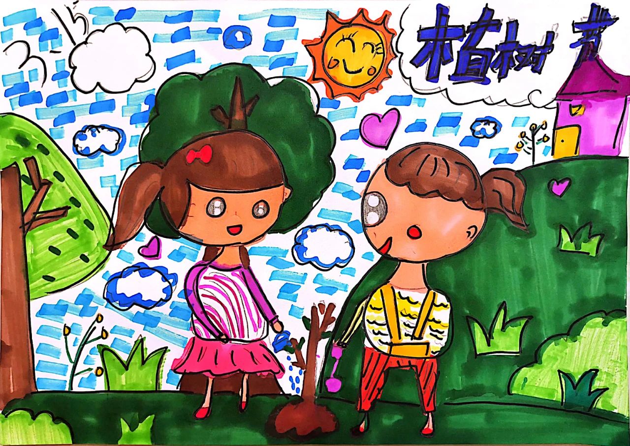 小学四年级植树节儿童画-第3张